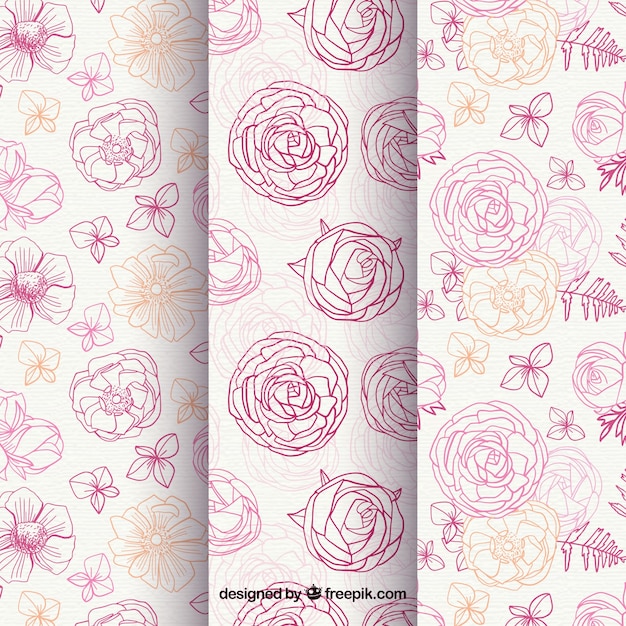 Free vector patterns set of roses sketches