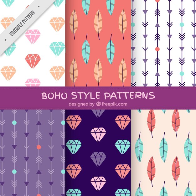 Patterns with colorful boho elements