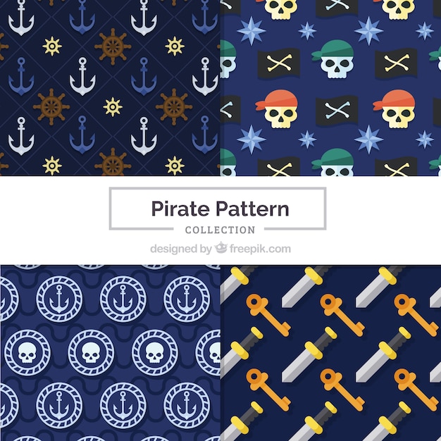 Free Vector patterns with traditional elements of pirates