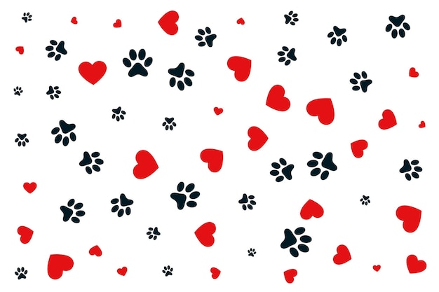 Paw print and heart pattern background