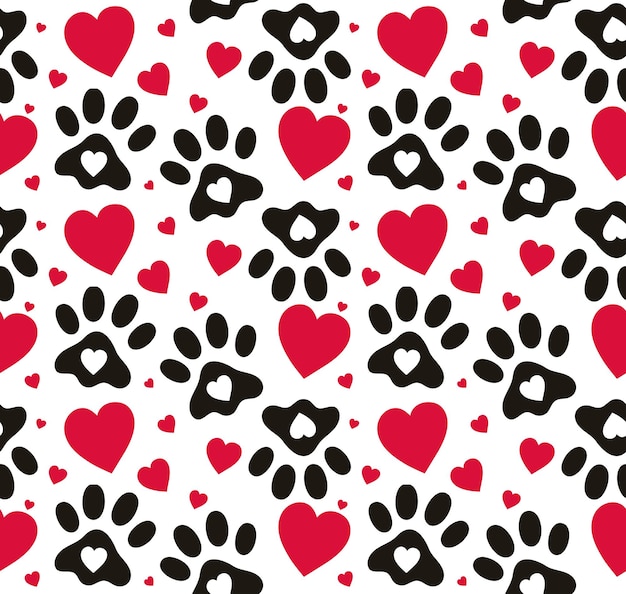 paw prints background and hearts decoration