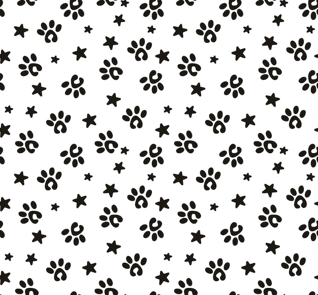 Free Vector paw prints background with stars decoration