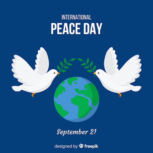 Peace day background with doves and world