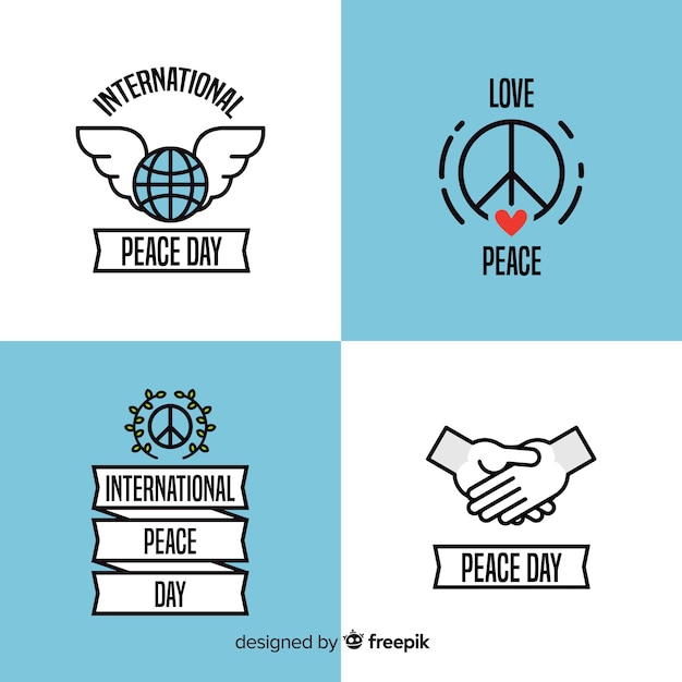 Free Vector peace day badge collection with flat design