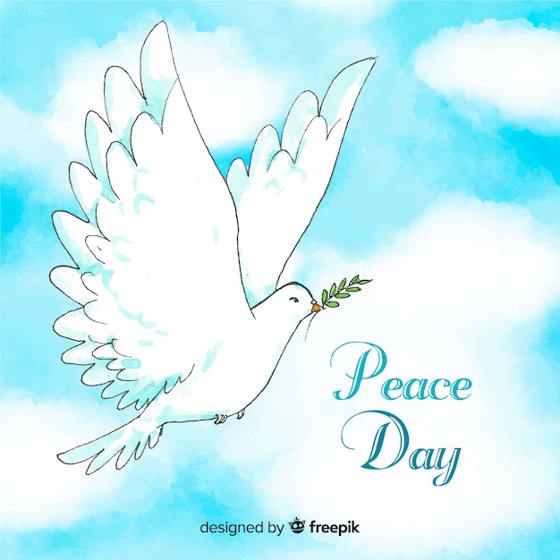 Peace day composition with watercolor white dove