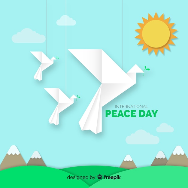 Free Vector peace day with origami doves