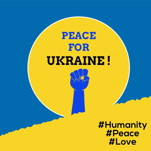 Peace For Ukraine Blue Yellow White Background Social Media Design Banner Free Vector