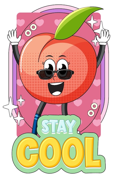 Free Vector peach cartoon character with stay cool badge