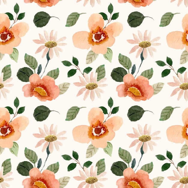 Free vector peach floral watercolor seamless pattern