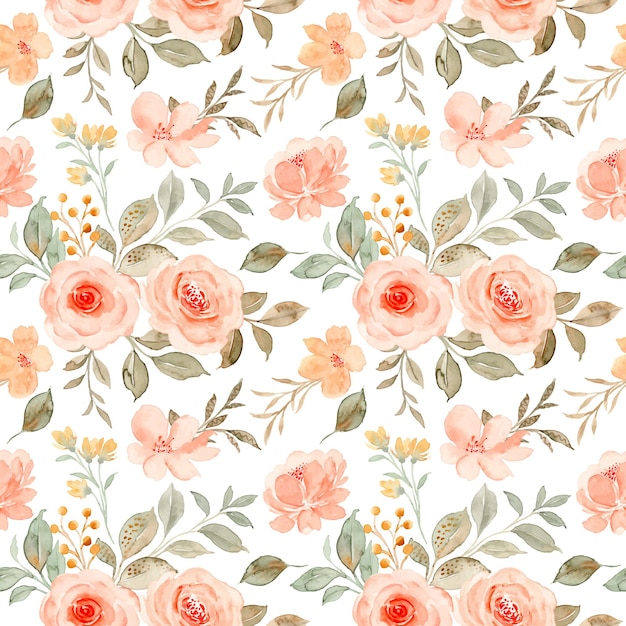 Peach rose flower watercolor seamless pattern