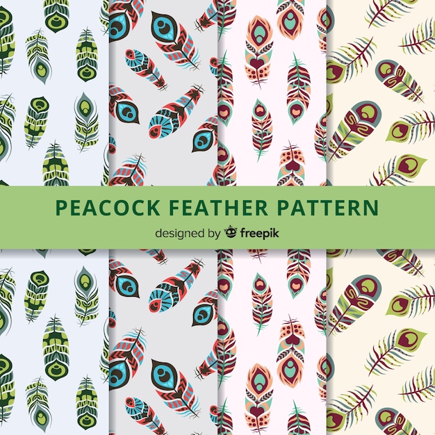 Free vector peacock feather pattern collection with flat design