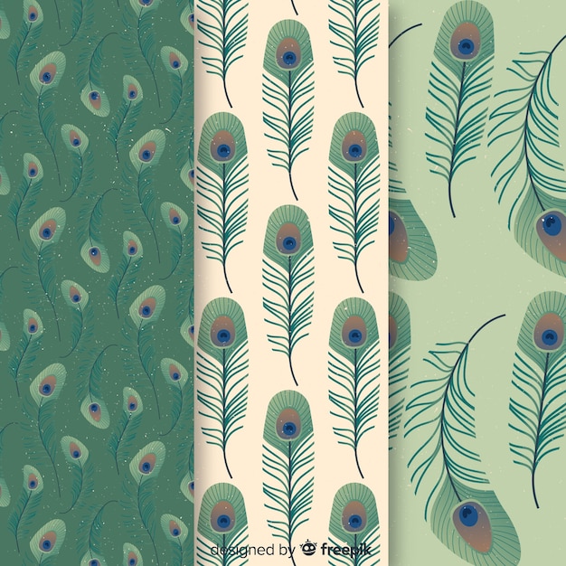 Free vector peacock feather pattern collection with flat design