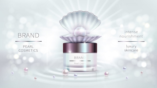 Pearl cosmetics, vector realistic advertising design