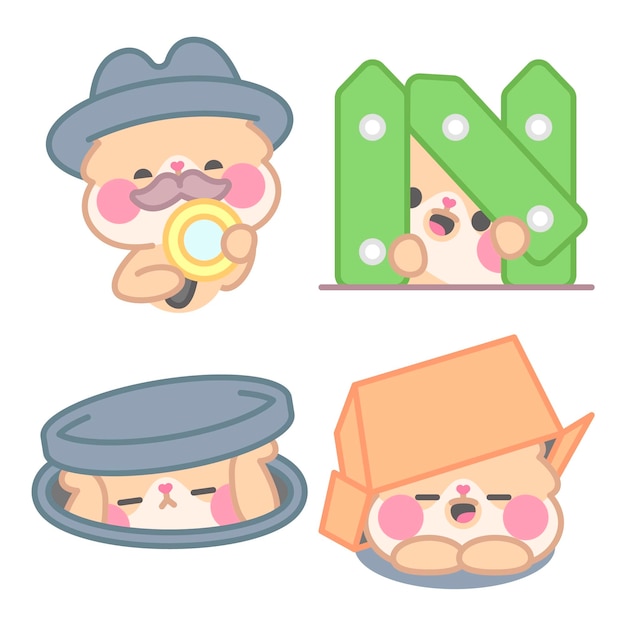 Free Vector peeking stickers collection with kimchi the hamster