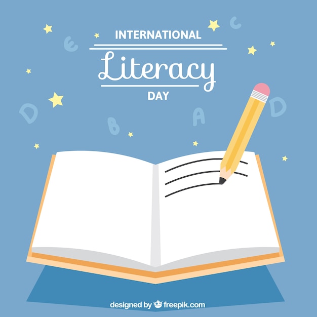 Pencil with an open book for literacy day