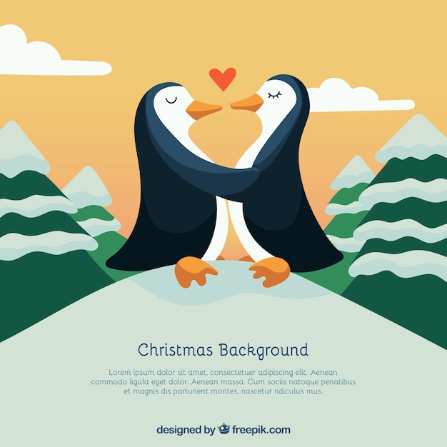 Free Vector penguin couple in love, christmas background