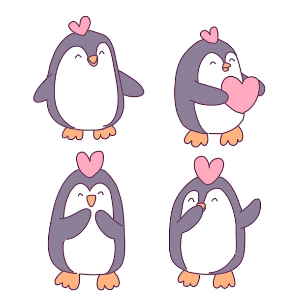 Free Vector penguin in love illustrations set