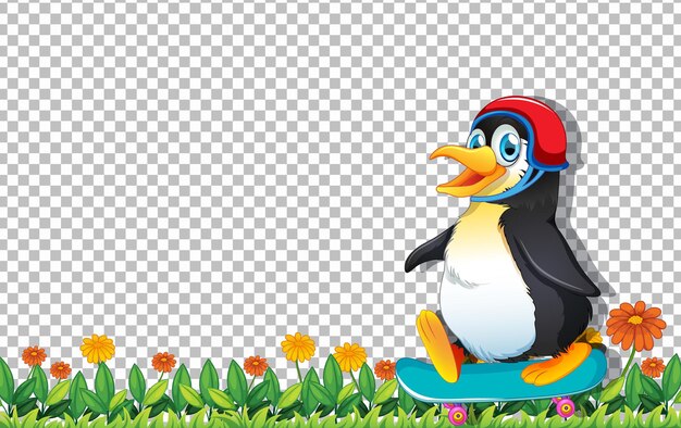 Penguin playing skateboard on transparent background