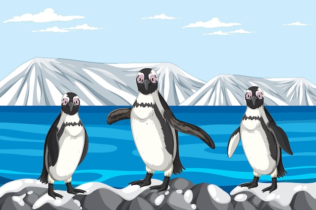 Free Vector penguin standing on rocks in arctic