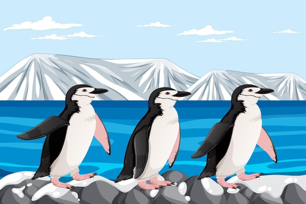 Free Vector penguin standing on rocks in arctic