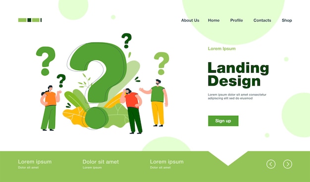 Pensive people asking frequently asked questions isolated landing page in flat style