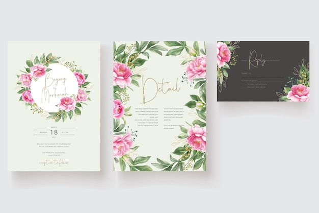 peonies floral invitation card set