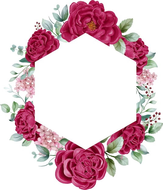 Peonies Maroon floral frame wedding invitation flower frame with peonies leaves and berries Isolated on white background For design card print and invitations