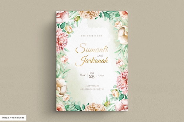 peonies wedding invitation card set