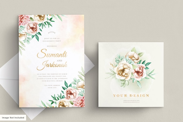 peonies wedding invitation card set