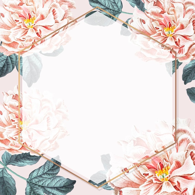 Peony hexagon frame social ads template vector