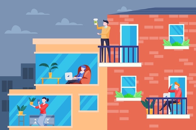 Free Vector people activity on balcony illustration