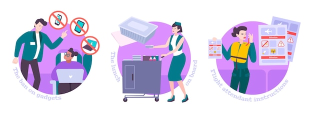 People in air flight flat illustration