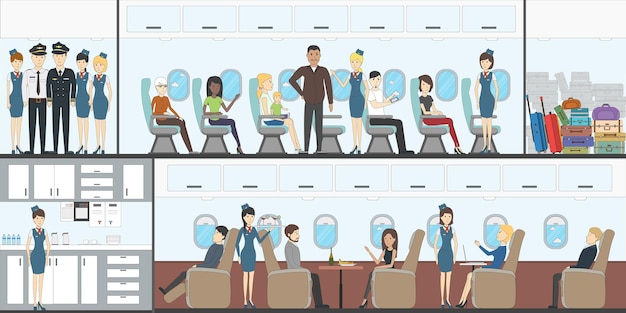 People in airplane Aircraft transport interior vector