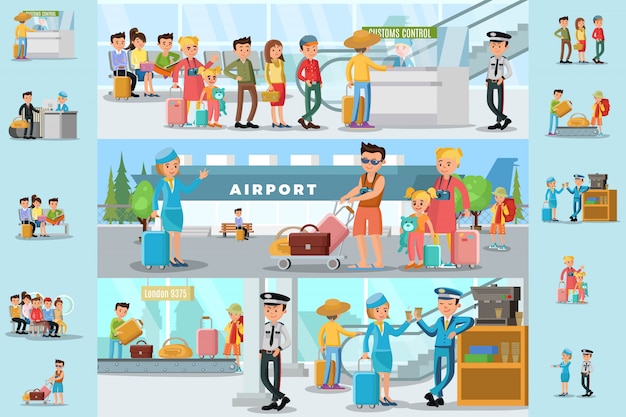 People In Airport Infographic Template