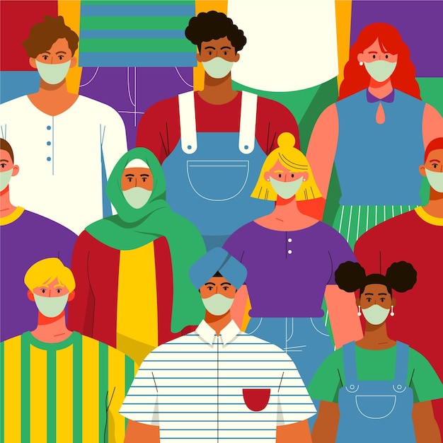 Free Vector people of all nationalities wearing medical masks