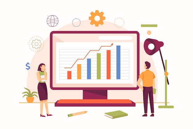 People analyzing growth charts illustrated