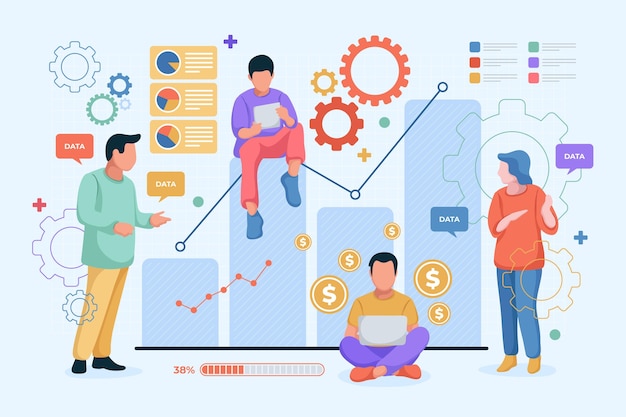 Free Vector people analyzing growth charts