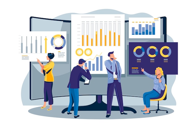 Free vector people analyzing growth charts