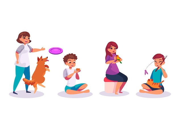 Free Vector people and animals having fun