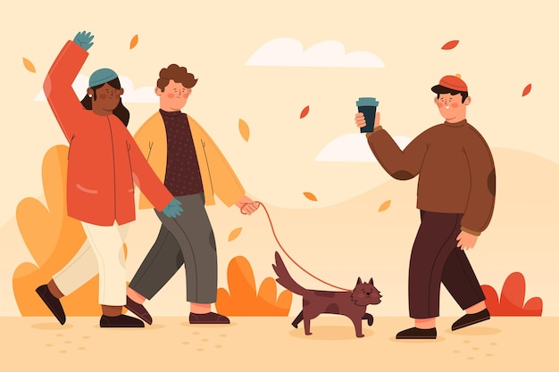 Free Vector people in the autumn park concept