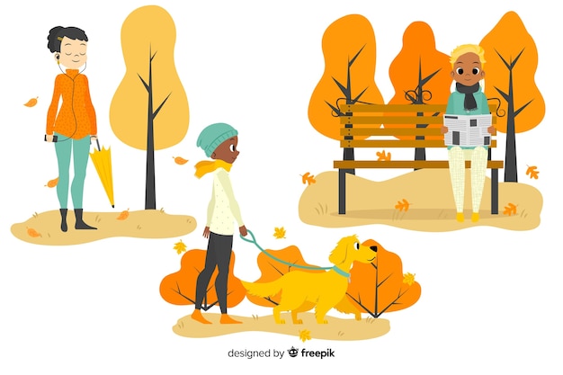 People in the autumn park illustrated