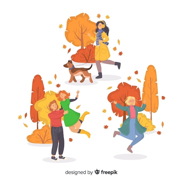 People in the autumn park illustration