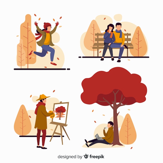 Free Vector people in the autumn park illustration