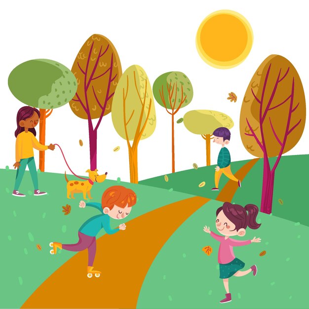 People in the autumn park illustration