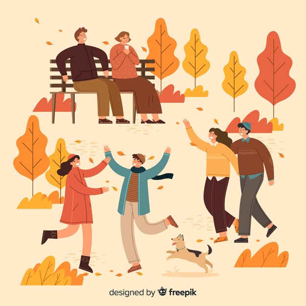 People in the autumn park illustration