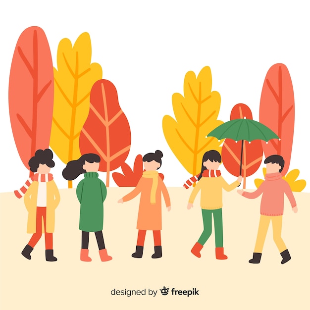 Free Vector people in the autumn park