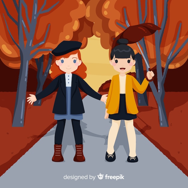 Free Vector people in an autumn park