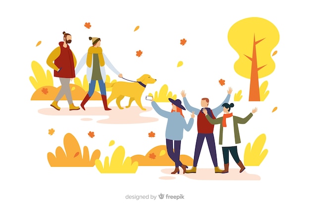 Free Vector people in the autumn park