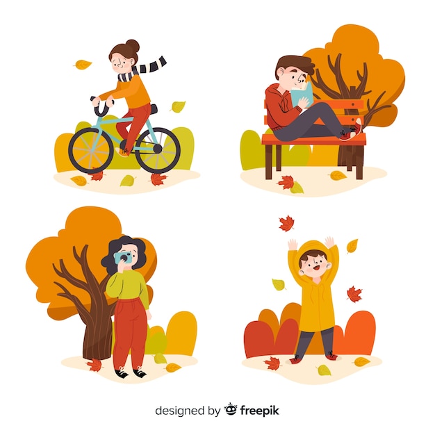 Free vector people in the autumn park