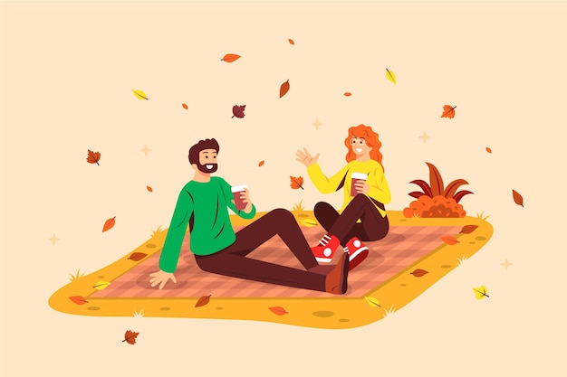 Free Vector people in the autumn park